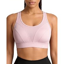 Yvette High Impact Sports Bra for Women, Adjustable Workout Soft Support Bra for Running Yoga, Pilates, Lounge & Gym, Water Pink, Large