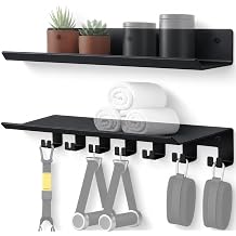 sogiv 2-Tier Floating Shelf Compatible with Tonal Accessories, Heavy Duty Wall Mount Home Gym Storage Rack with 7 Hooks, T-Bracket Lock Adapters Hanger, Workout Equipment Organizer
