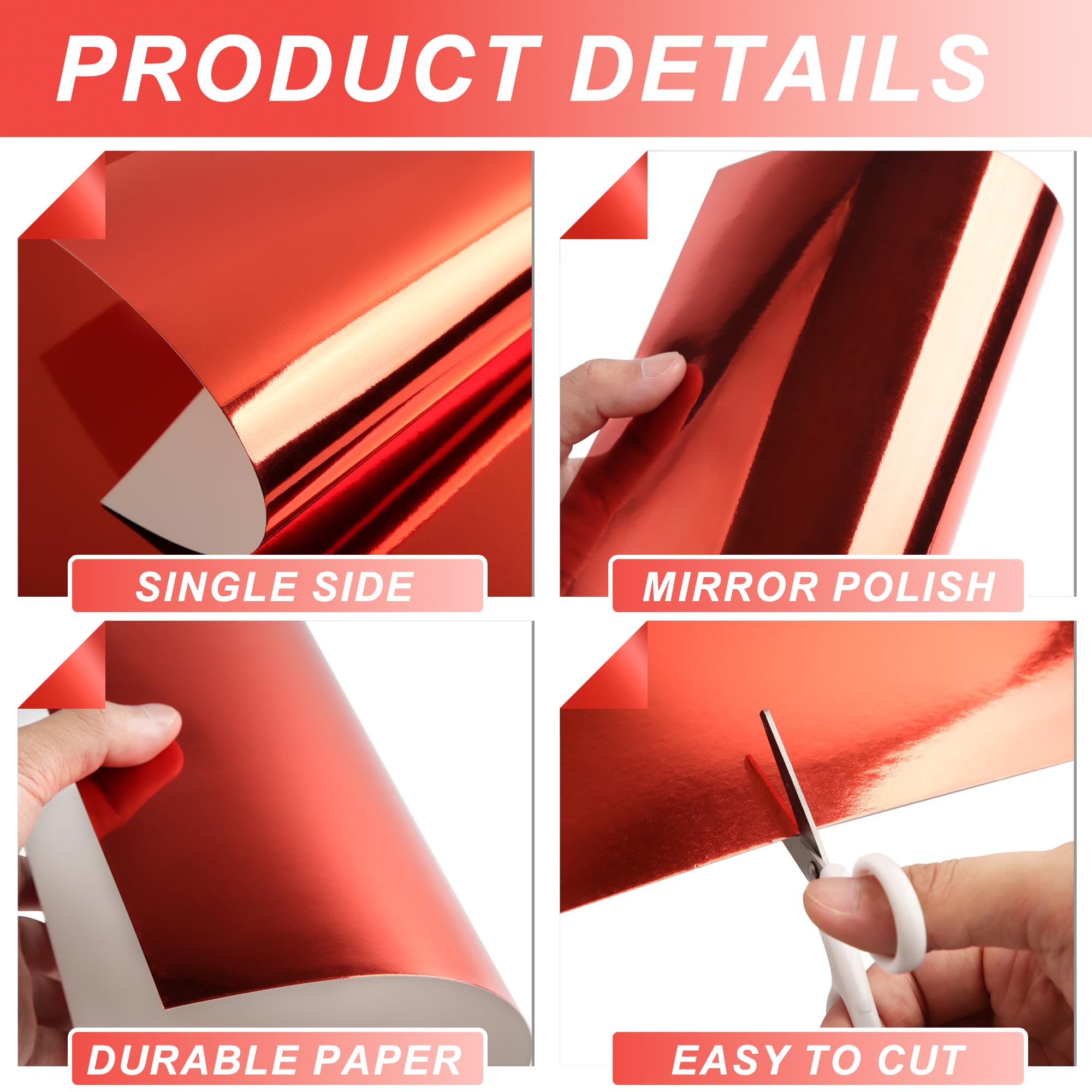 A4 Christmas Red Mirror Cardstock - 25 Sheets, 250gsm/92lb Foil Laminate Metallic Reflective Card Paper for Crafts Decoration UAP19RE25 - Image 3