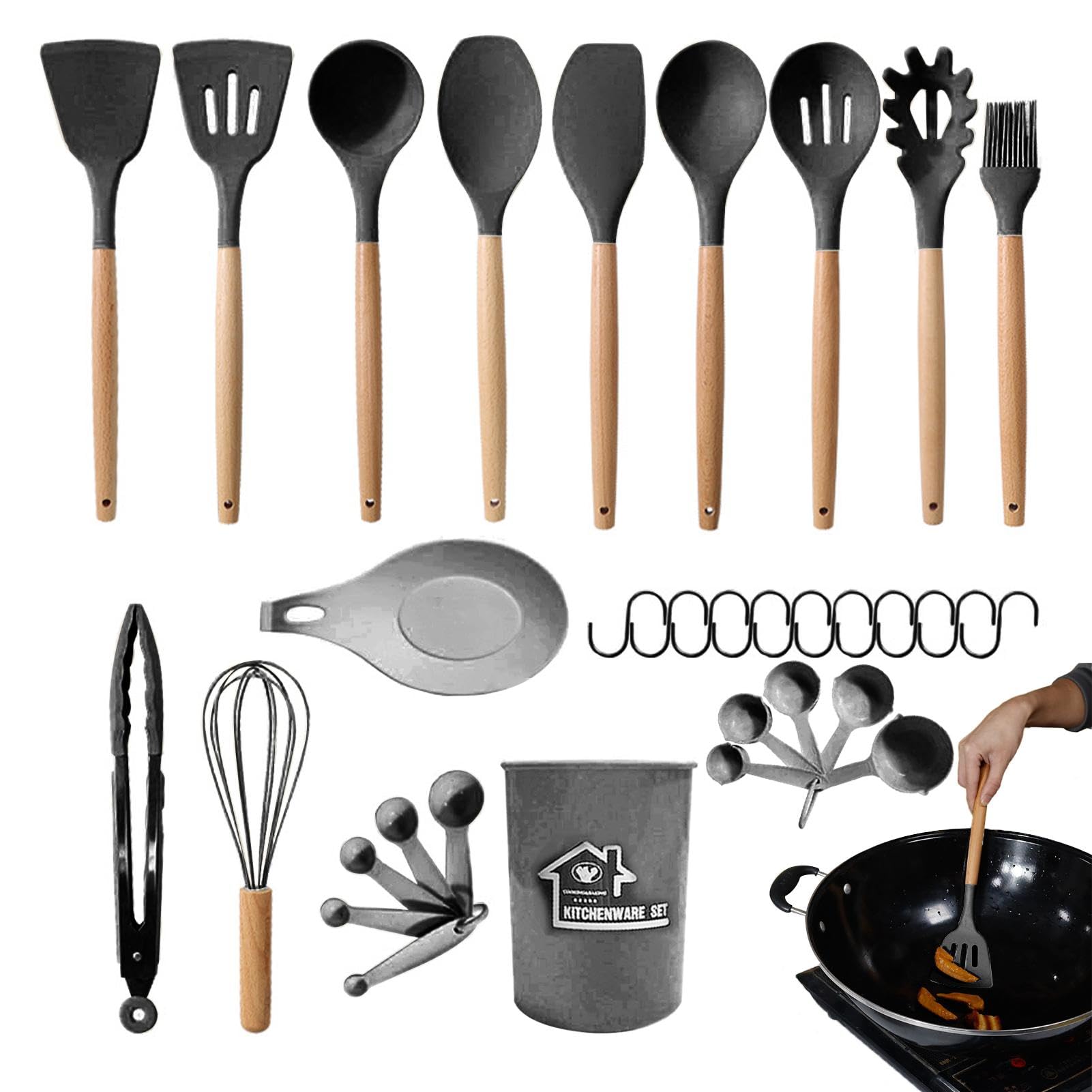 Set di spatole da cucina in silicone, set di 33 utensili da cucina