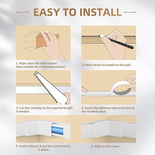 Miniatura 9 de Delamu Ocultador de cables, cubiertas de cable de 315 pulgadas para cables en la pared, ocultadores de cable de un cable, cubiertas de alambre
