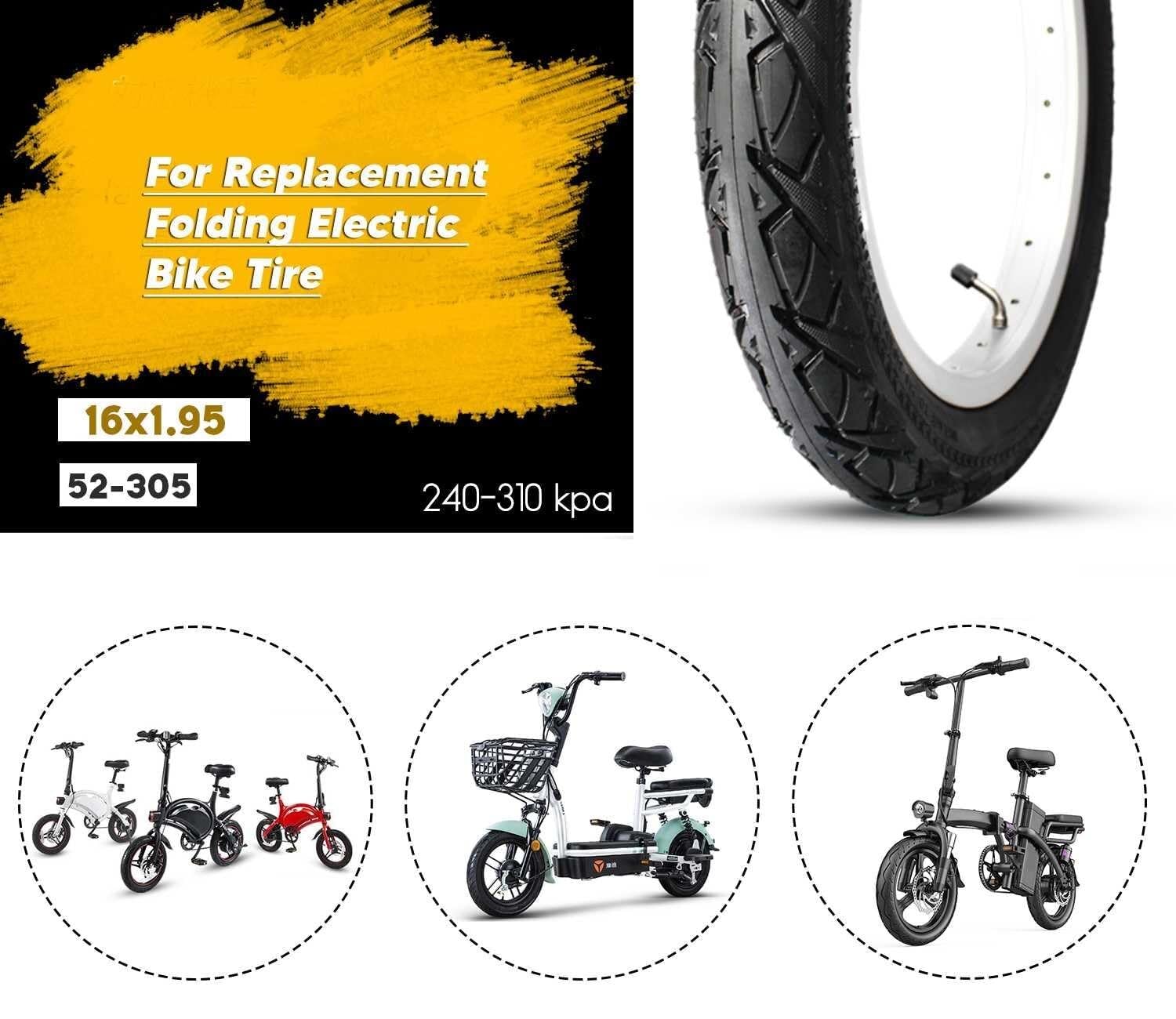 16x1.95 Opona do Roweru Elektrycznego, 16 1.95 Opona Przeciwwykłuciu z Gumy z Zakrzywionym Zaworkiem 52-305 do Użytkowania na E-Rowerach