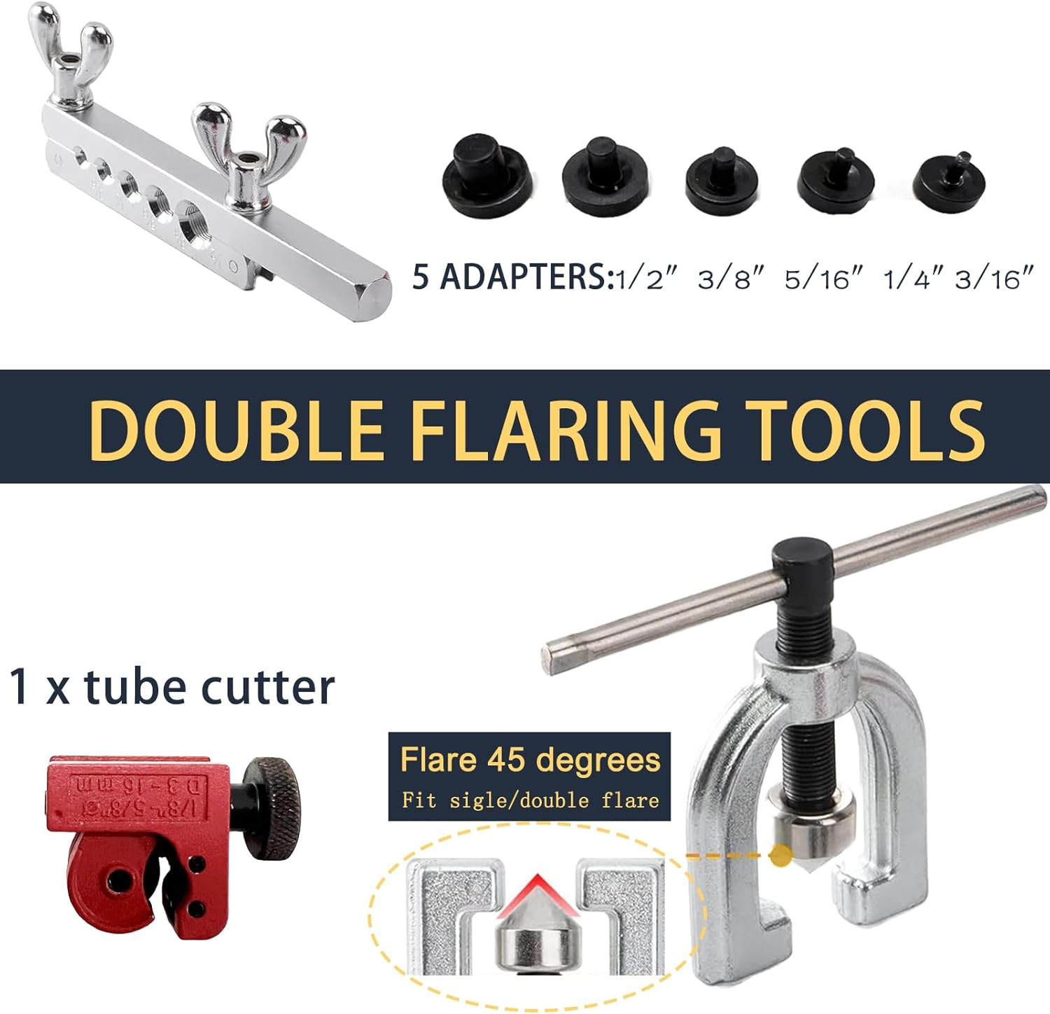 Professional Brake Line Flaring Tool Kit (3/16"-1/2") + 25ft Copper-Coated Steel Line - Double/Single Flare Tool with 16+4 Fittings, Cutter & Case for Automotive/HVAC