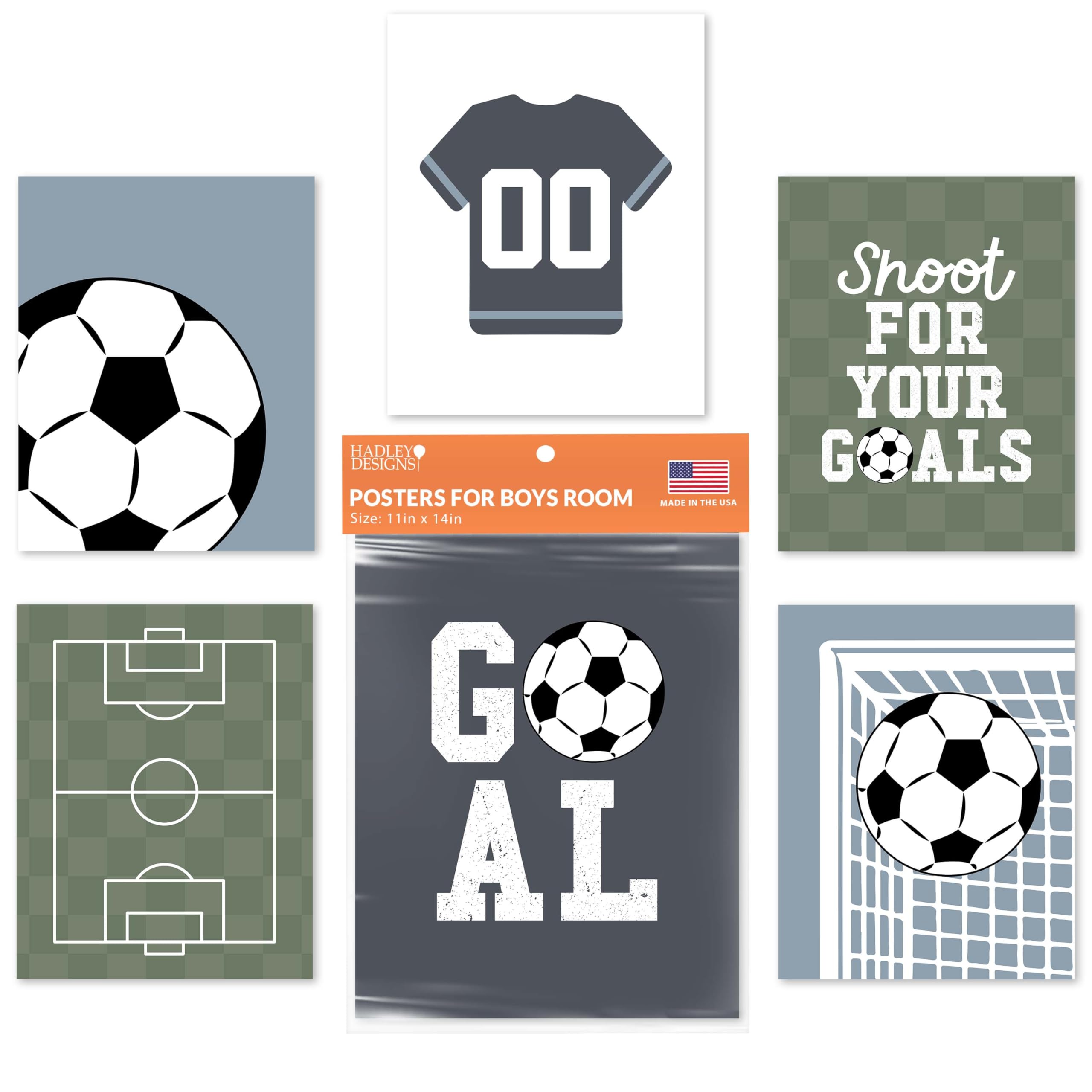 Hadley Designs 6 Soccer Posters for Boys' Bedroom - Sports Wall Decor for Kids' Room, Cool Boys' Room Decorations, Fun Toddler Playroom Art Prints, Toddler Wall Art For Kids