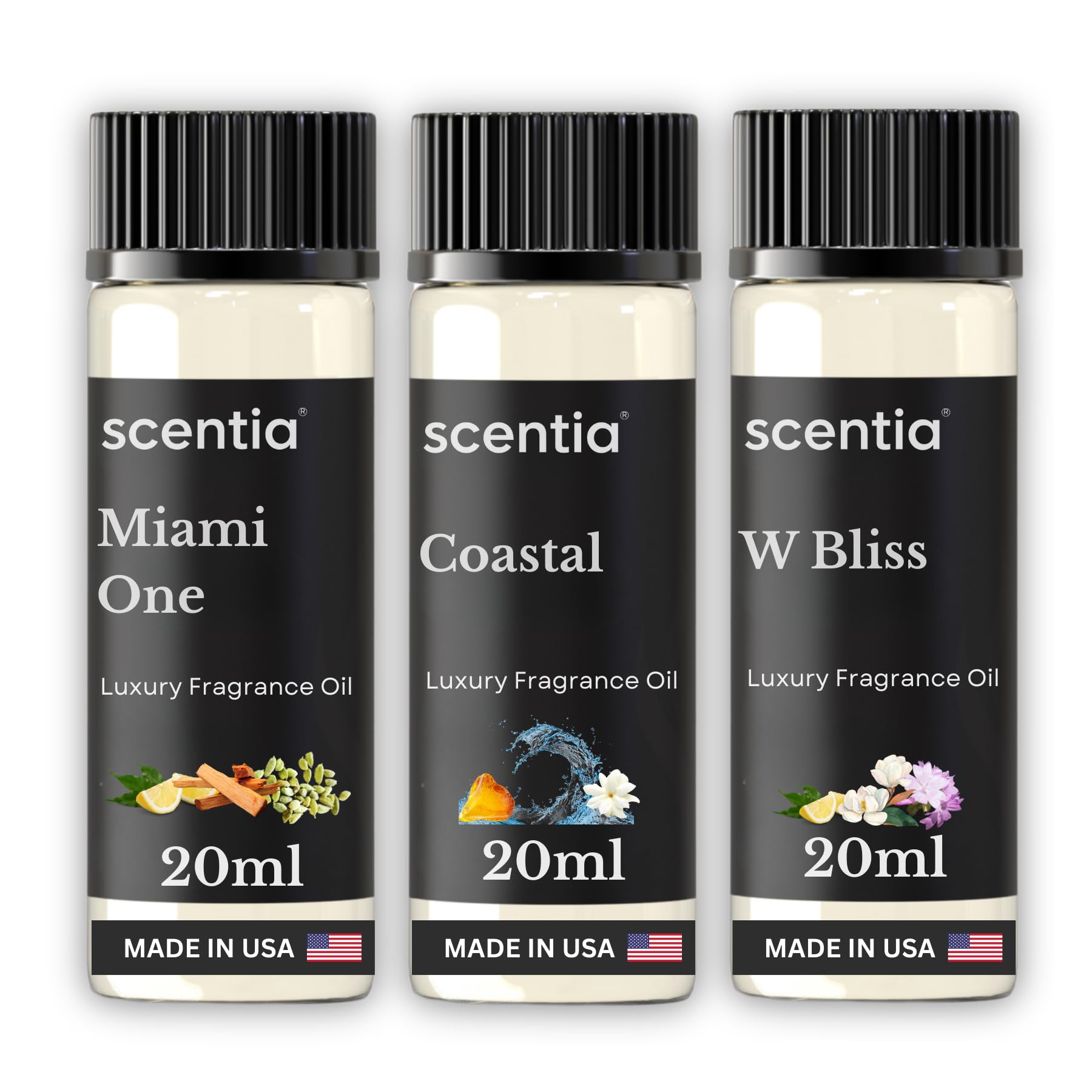 Scentia Diffuser Oil|Inspired by Luxury 5 Star Resorts | Aromatherapy Fragrance Oil | Notes of Cardamom, Leather Cinnamon & Sandalwood, Essential Oil Blend Gift Set - 3 x 20 ml -The 1 Hotel, W Hotel