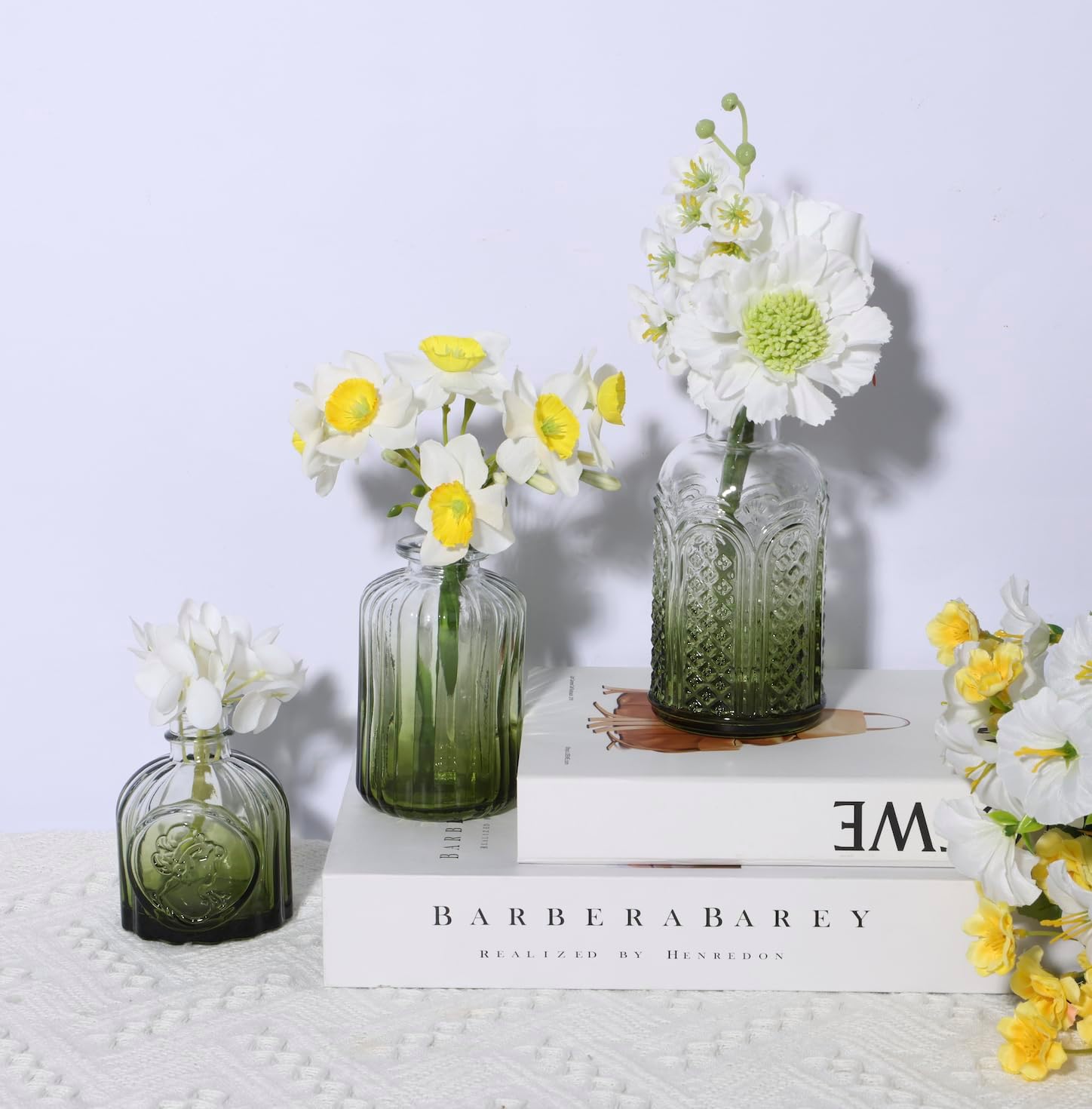 18pcs Green Glass Bud Vase Set, Small Flower Vases for Centerpieces in Bulk, Mini Vintage Vase for Home, Wedding, Table Decor