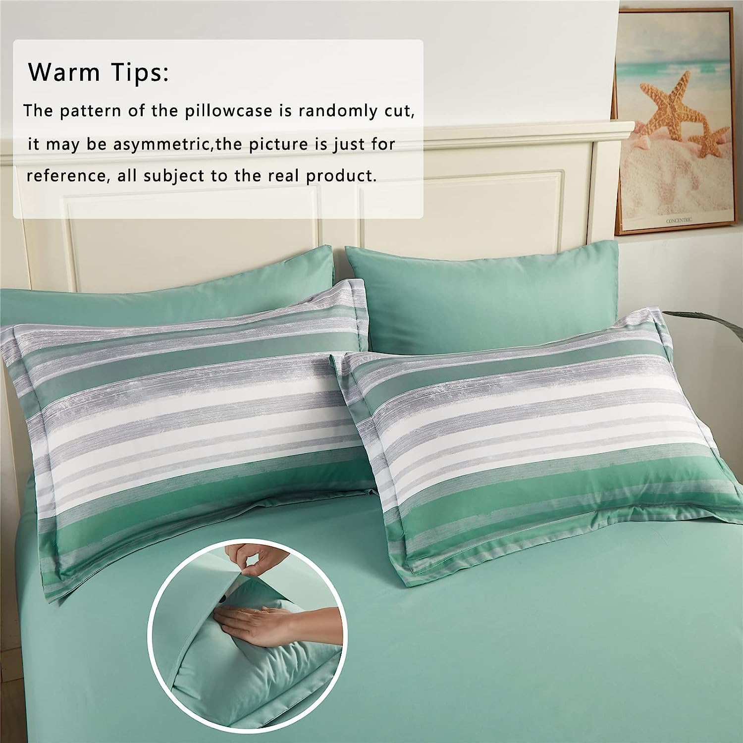 KAKIJUMN 5 Piece Bed in a Bag Stripe Comforter Set Twin Size, White Grey Sage Green Patchwork Striped Comforter and Sheet Set, All Season Soft Microfiber Complete Bedding Set(Green,Twin)