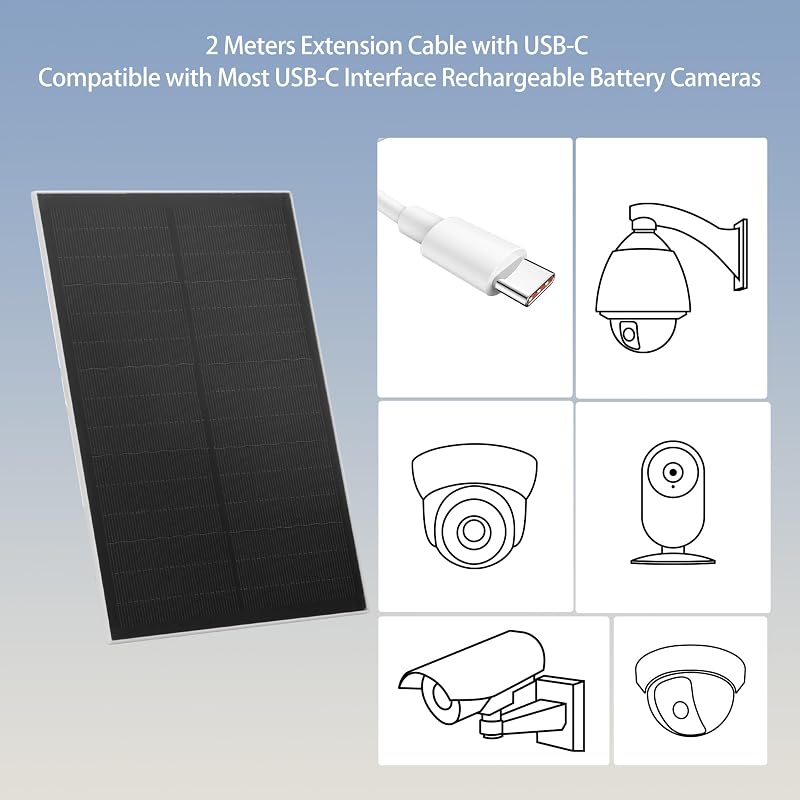 Nicesolar 8W USB napelemes panel kültéri kamerához, IP65 vízálló, állítható tartóval