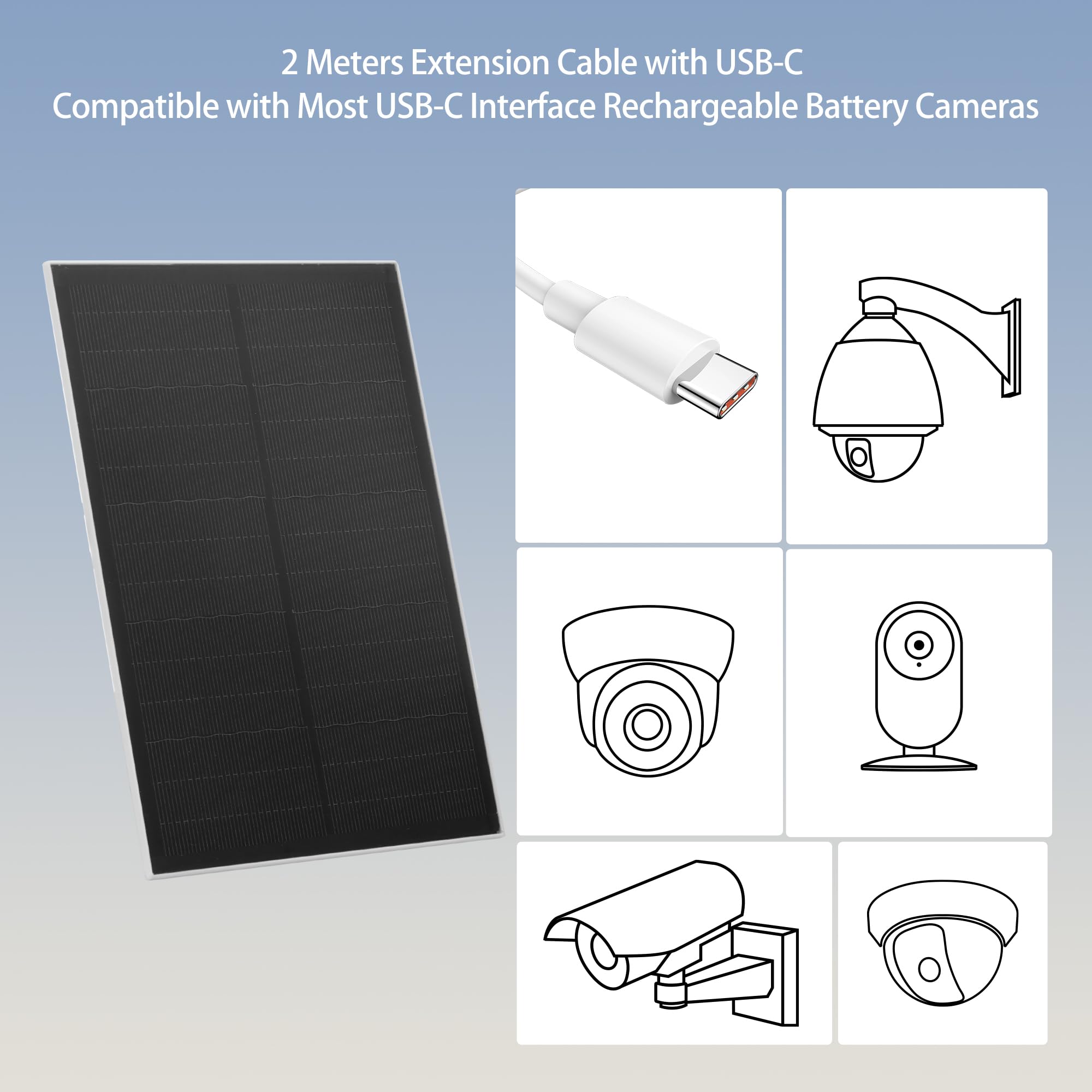 Nicesolar Panneau Solaire USB 8W pour Caméras de Sécurité, Panneau Solaire Étanche IP65 pour Extérieur avec Support Réglable, Compatible avec Caméras à Batterie Rechargeable (8W - Lot de 2)