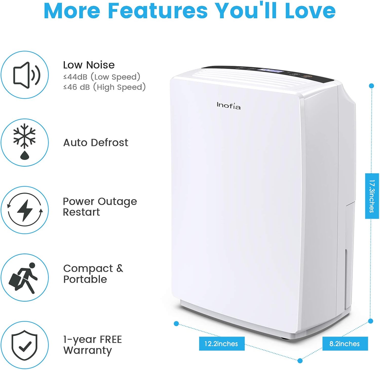 Flash Deals - 40% OFF Inofia 30 Pint Dehumidifier for 1550 SQ FT Home Basements, Bedroom, Bathroom, Garage, Laundry Room, Grow Room, Office, Compact Electric Dehumidifiers for Quiet & Efficient Intelligent Humidity Control on Small/Medium Rooms