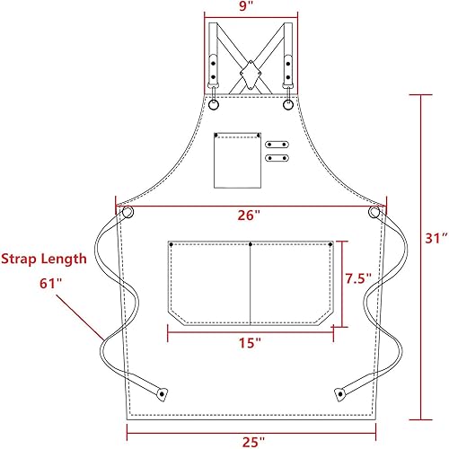 Miniatura 7 de Delantales de chef para hombres y mujeres con bolsillos grandes, lona de algodón con espalda cruzada, delantal de trabajo ajustable resistente,