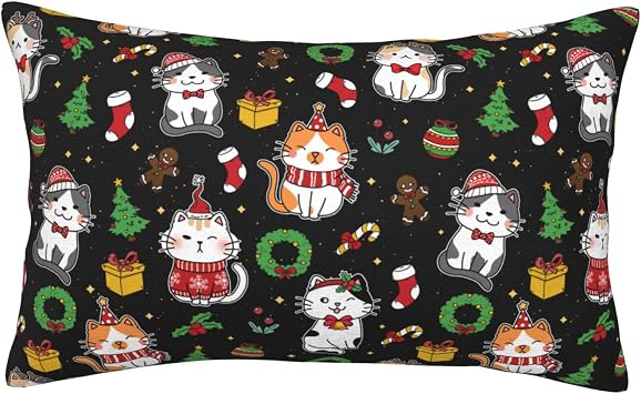 20x30 Inch Christmas Cat Standard Pillow Cases, Ultra Soft Microfiber Pillow Cover, Hidden Zipper, for Bedroom Couch Living Room Decor Gifts