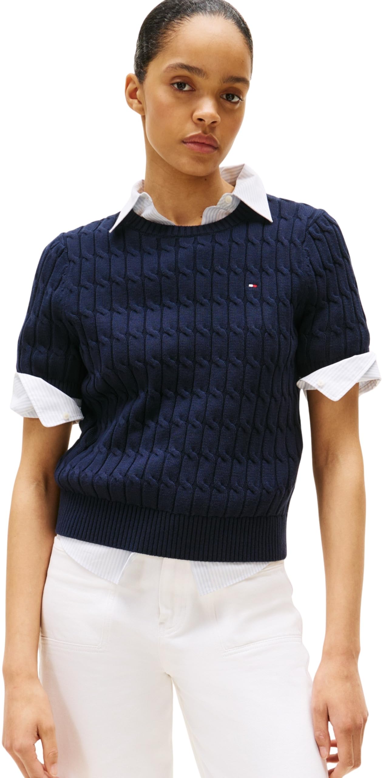 Tommy Hilfiger Damen Pullover Cable Kurzarm