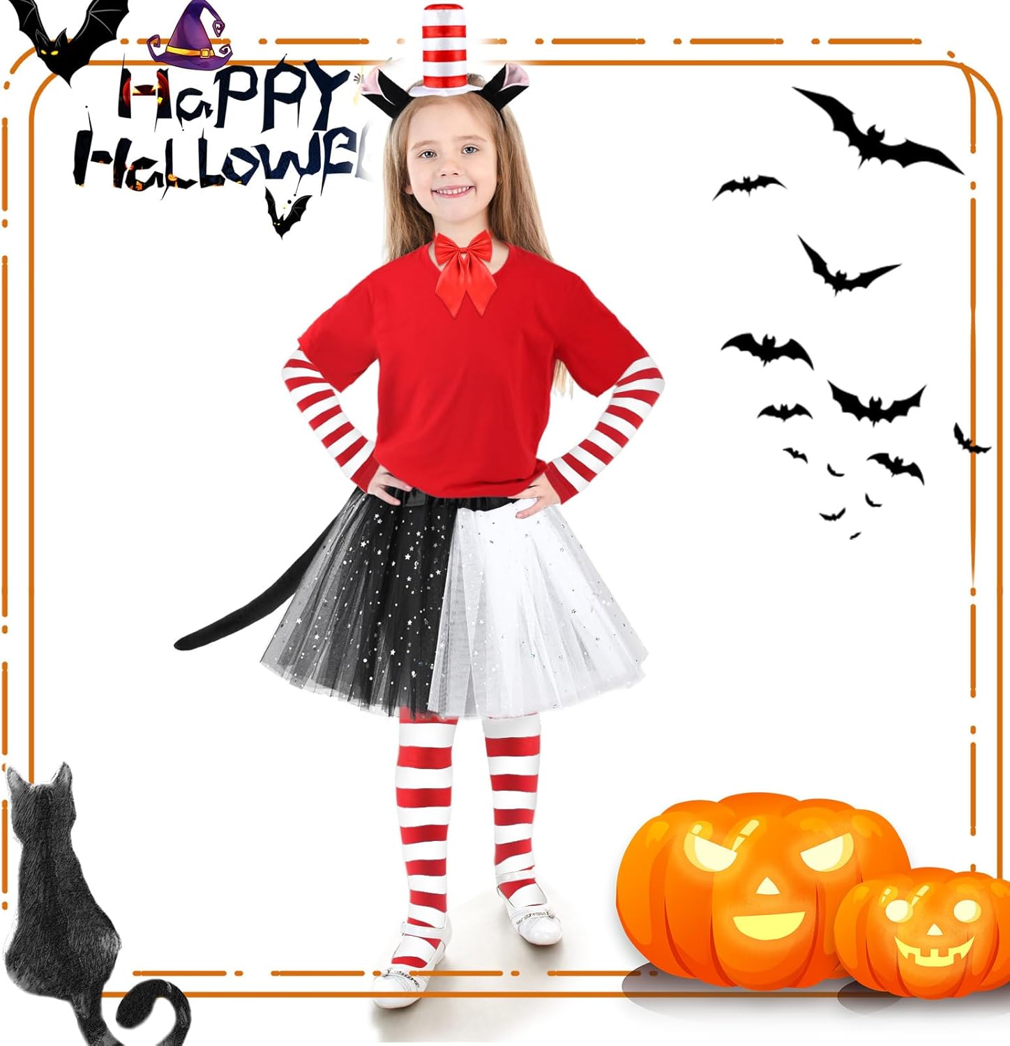 6 Pcs Cat Costume Include Headband Tail Tutu Skirt Bow Tail Gloves Socks for Women Girls Halloween Dress Up - Image 6