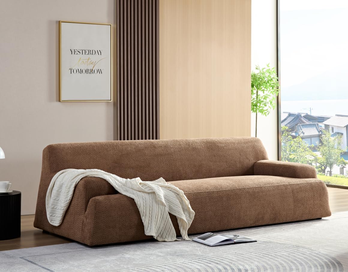 Cloud Sofa 90 Oversized T-Shaped Teddy Fabric Couch 3-Seater Boucle Upholstery Sofa Deep Extra-Comfortable Sofa for Living Room