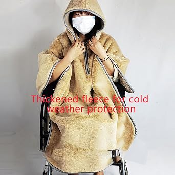 Autumn/Winter Wheelchair Poncho with Hood - Windproof Plush, Knee Length, Machine Washable for Adults/Seniors & Electric/Manual Chairs(D,Double-sided)
