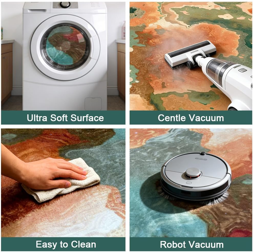 Sage Green Orange Modern Abstract Marble Textured Area Rug 5x7 Vibrant Unique Art Decor Rug for Living Room Bedroom Diningroom Soft Wool Washable No Slip Home Office Dorm Nursery Carpet