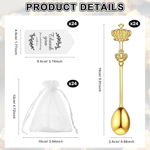 Miniatura 2 de Fuutreo Juego de 24 juegos de regalos de fiesta de té para invitados, cucharas de corona, cucharas de acero inoxidable, cucharas de postre para