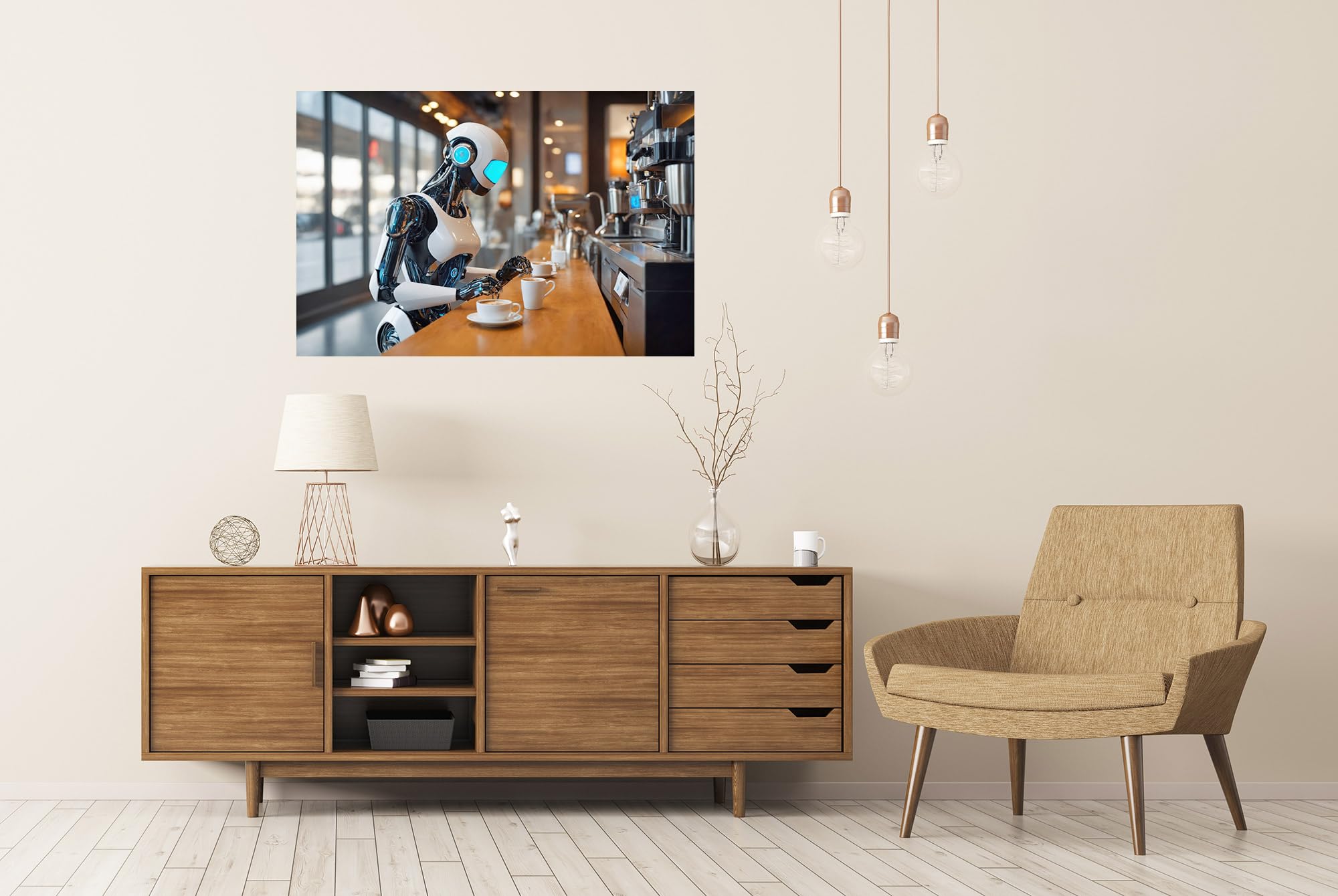 islandburner Prime XXL - Póster retrato de una mujer joven en gafas de realidad virtual: iluminación de neón, realidad ampliada, sala de juegos, tienda de tecnología VR, imágenes premium, impresión
