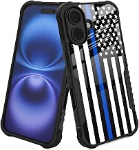 Compatible with iPhone 16 Case Thin Blue Line American Flag Design [Shockproof Bumper] [Anti-Scratch] [Anti-Slip] Military Grade Protection Cover for iPhone 16 - Patriotic US Flag