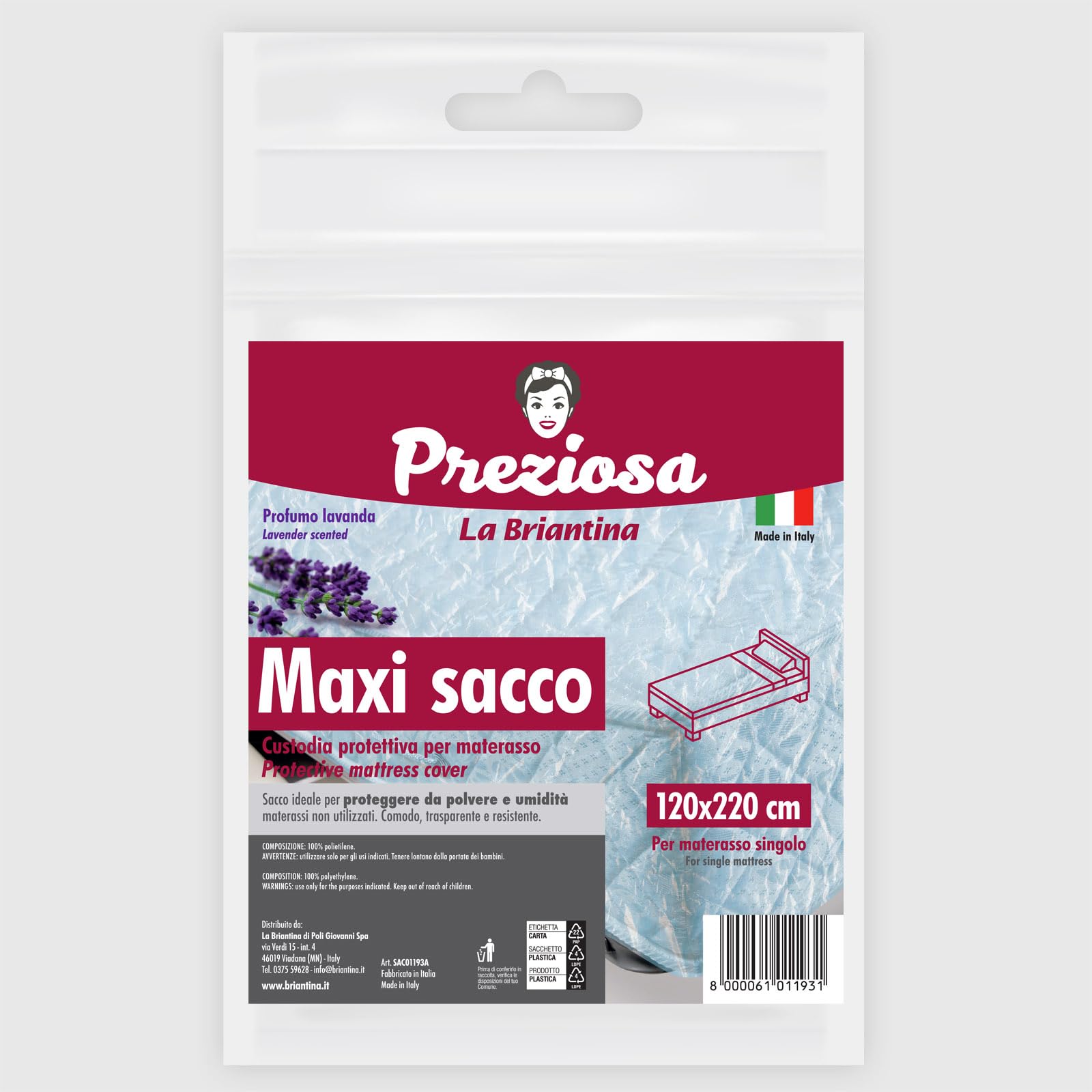 La Briantina Preziosa SAC01193A Sacco Maxi per Materassi 120 x 220 cm