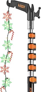 5-24 ft Long Telescopic Extension Pole with Utility Hook // Telescoping Pole for Christmas Lights Installation, String Lights, Birdfeeders // Lightweight and Sturdy // Christmas Light Pole with Hook