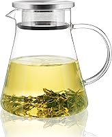 Vista 1 de CNGLASS 30.5oz/900ml Glass Teapot Stovetop Safe,One-Touch Clear Tea Kettle,Blooming and Loose Leaf Tea Maker