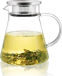 CNGLASS 30.5oz/900ml Glass Teapot Stovetop Safe,One-Touch Clear Tea Kettle,Blooming and Loose Leaf Tea Maker