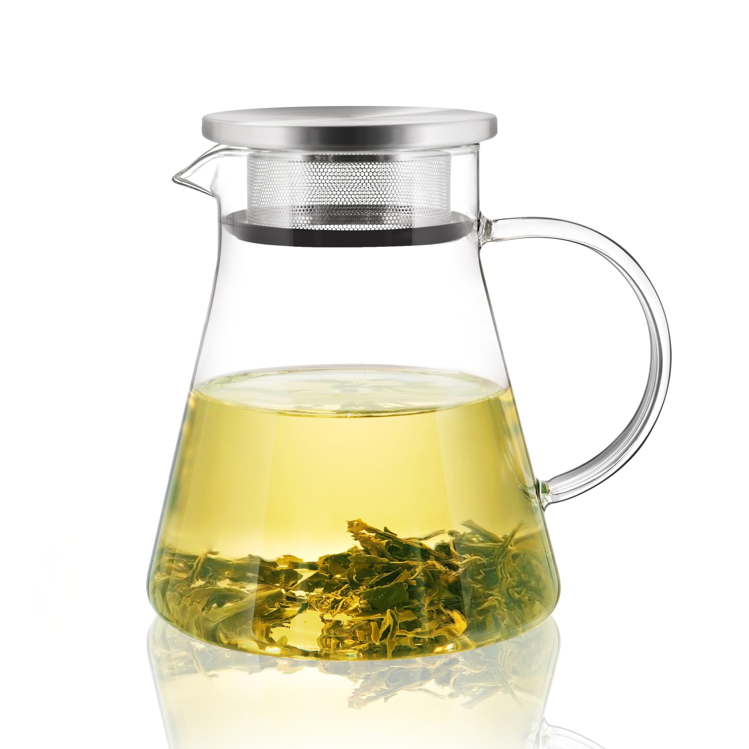 CNGLASS 900ml Glass Teapot Stovetop Safe, Clear One-Touch Tea Kettle with Filter Lid, Blooming and Loose Leaf Tea Maker Set
