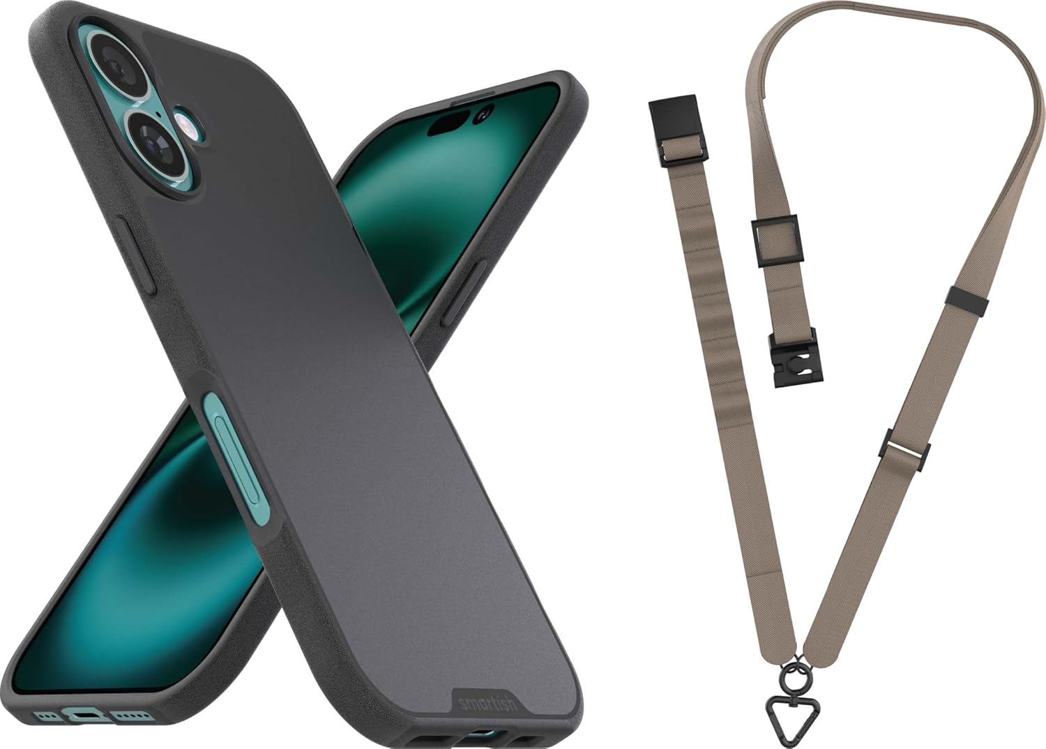 Smartish® iPhone 16 MagSafe Case + Crossbody Lanyard Strap - Gripmunk Protective Cover for Apple iPhone 16 + Case Clinger Strap - Sandstorm