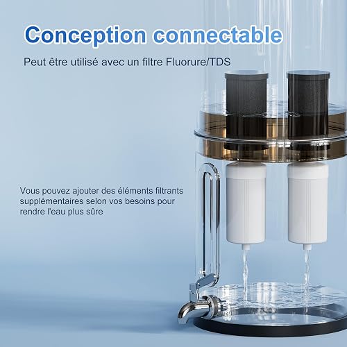 Purewell Filtre à Eau par Gravité 8,5L - Système de Filtration Familial avec Charbon Actif - Purificateur d'Eau pour Robinet et Eau de Pluie - Technologie Ultrafiltration - Grande Capacité - 5