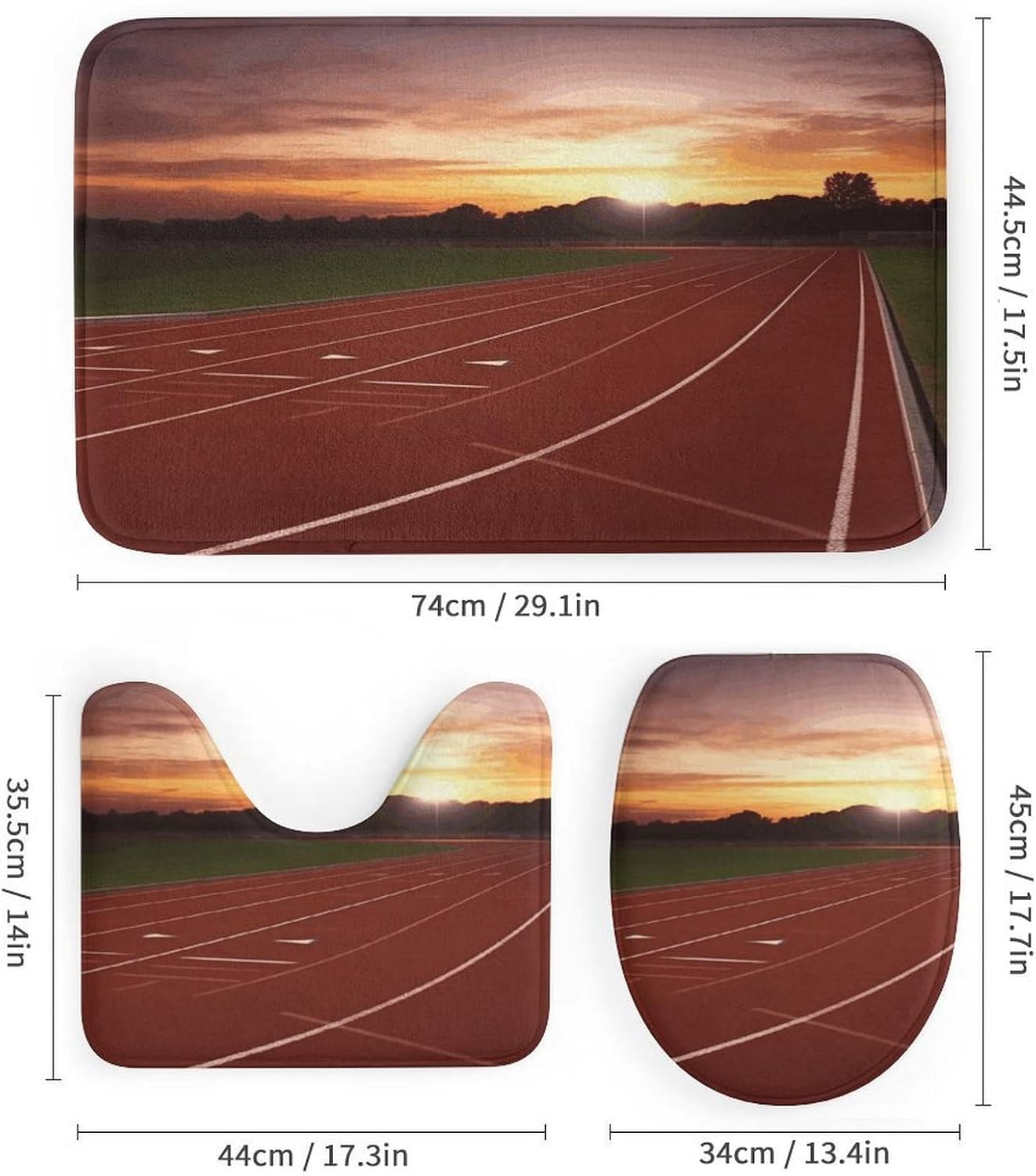 Dusk Running Track 4Pcs Shower Curtain Set with Non-Slip Rugs, Toilet Lid Cover and Bath Mat,Bathroom Set Decor Accessories,Curtain Set with 12 Hooks, 72 X 72 Inch