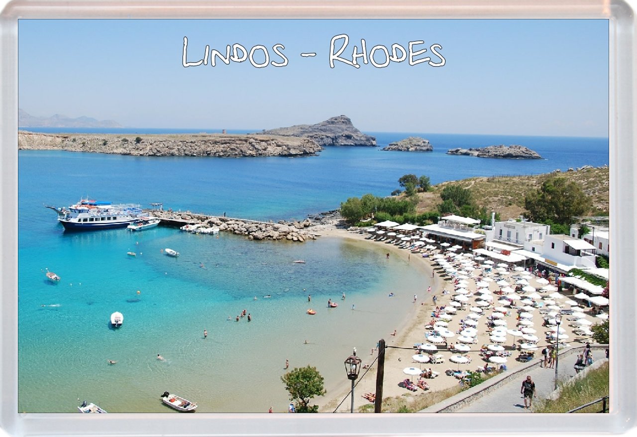 Baked Bean Store Multicolor Lindos - Rhodes - Greece/Greek Islands - Jumbo Fridge Magnet Id922