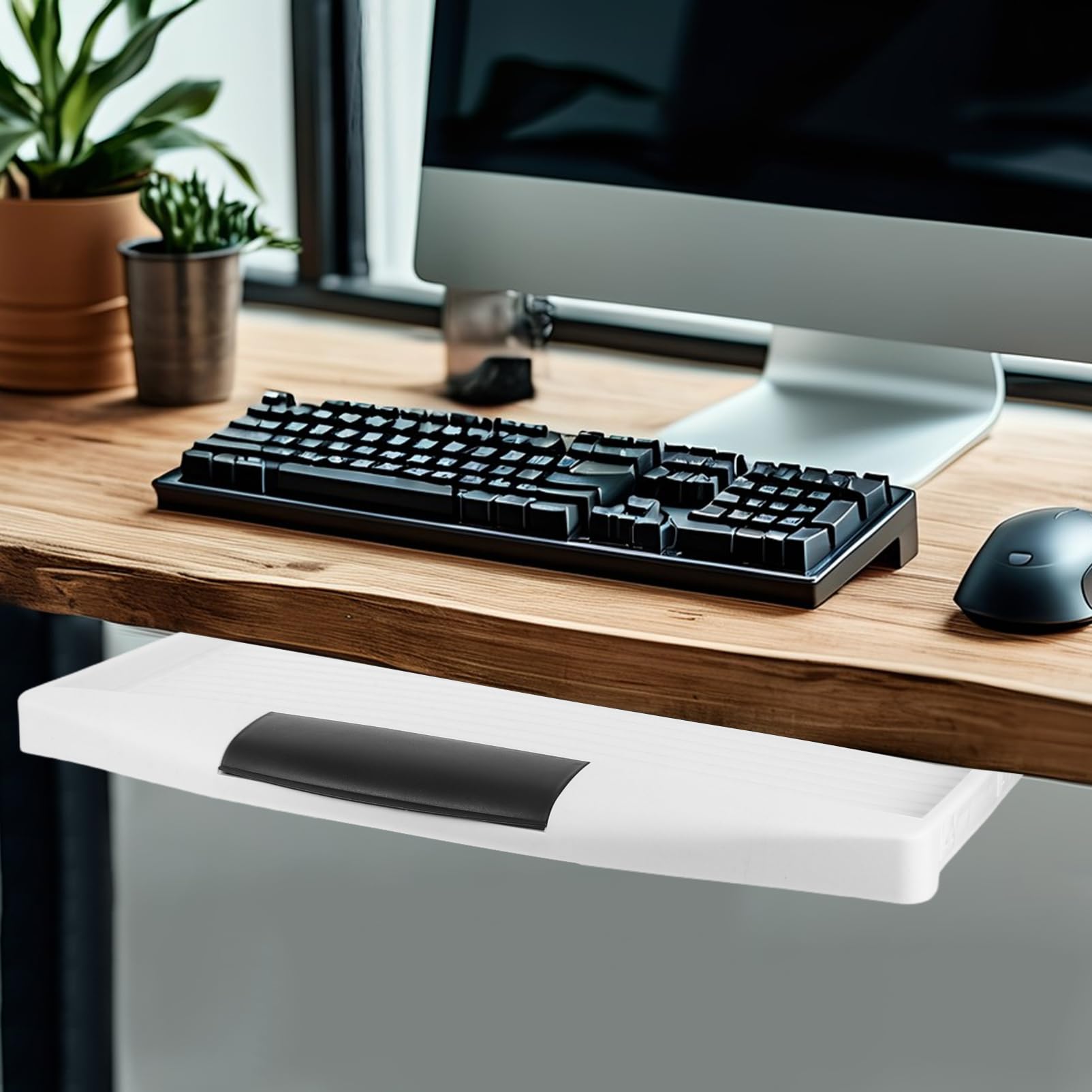 Bandeja ergonómica extraíble para teclado, estante deslizante para teclado debajo del escritorio para oficina en casa, diseño compacto, fácil instalación, estética moderna, solución de almacenamiento