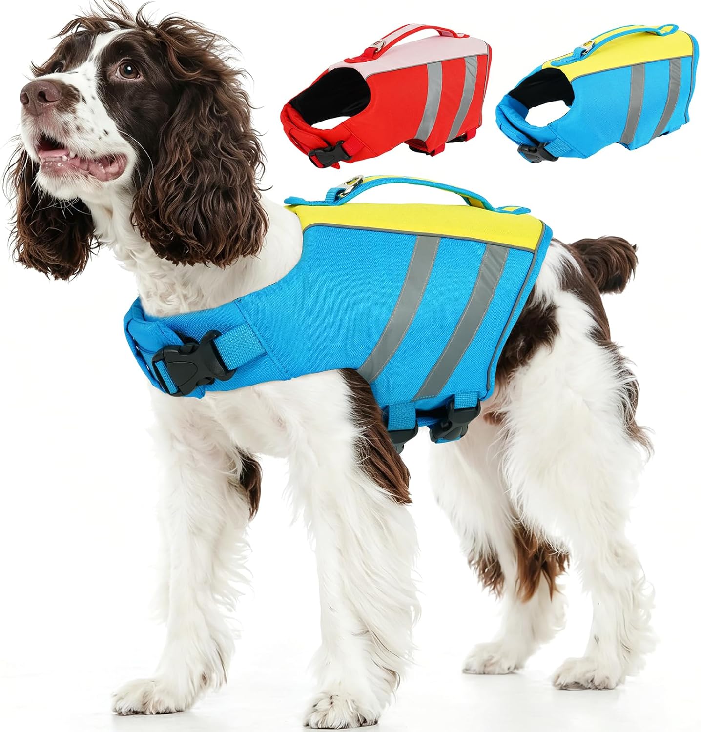 Kuoser Dog Life Jacket, High Flotation Dog Life Vest for Swimming & Boating, Adjustable Dogs Swim Vest with Rescue Handle, XS-XXL Reflective High Visibility Lifejacket for Small Medium Large Dogs