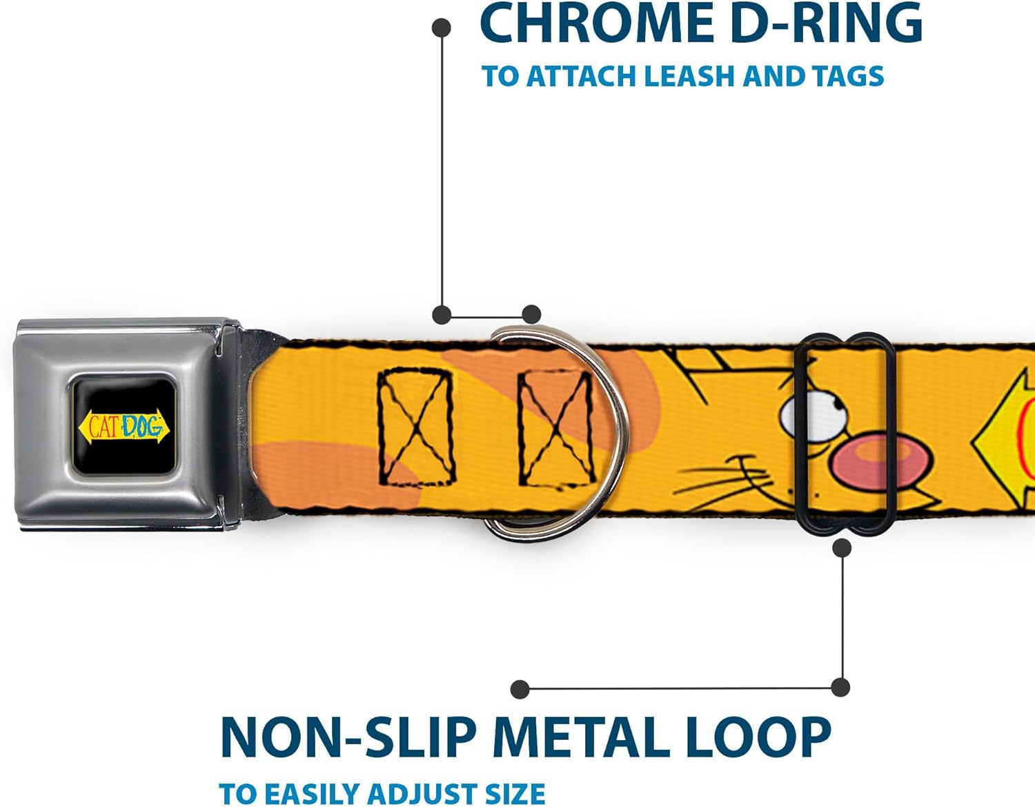 Buckle-Down Seatbelt Buckle Dog Collar - CatDog Stretch/CATDOG Logo - 1" Wide - Fits 9-15" Neck - Small