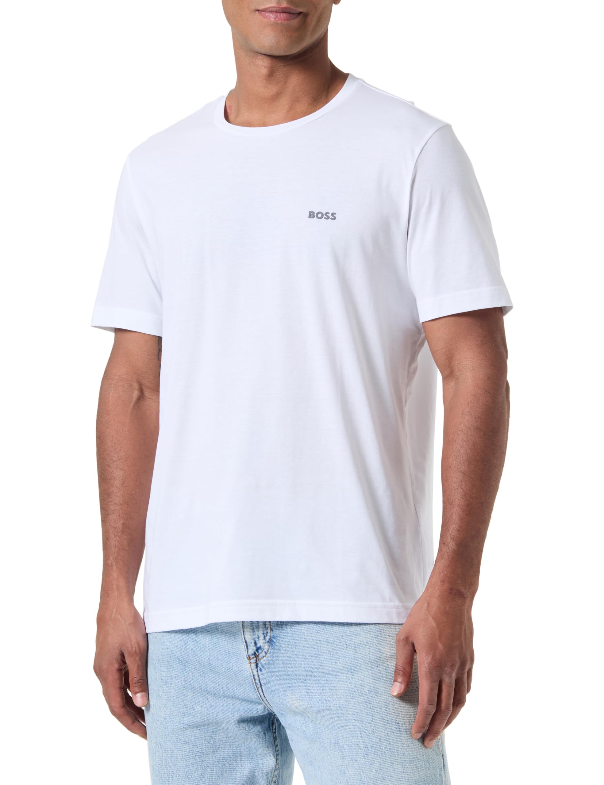 Hugo Boss Men's White Boss Green Tee Pima Logo T-Shirt - 100 - Size: 42