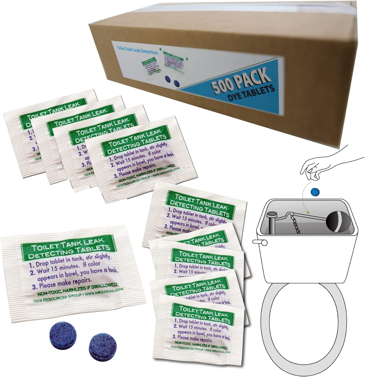 New Resources Group Blue Dye Leak Tablets Toilet Detection Multi-Use Test Tracer 2-Packs Silent Leaks (250)