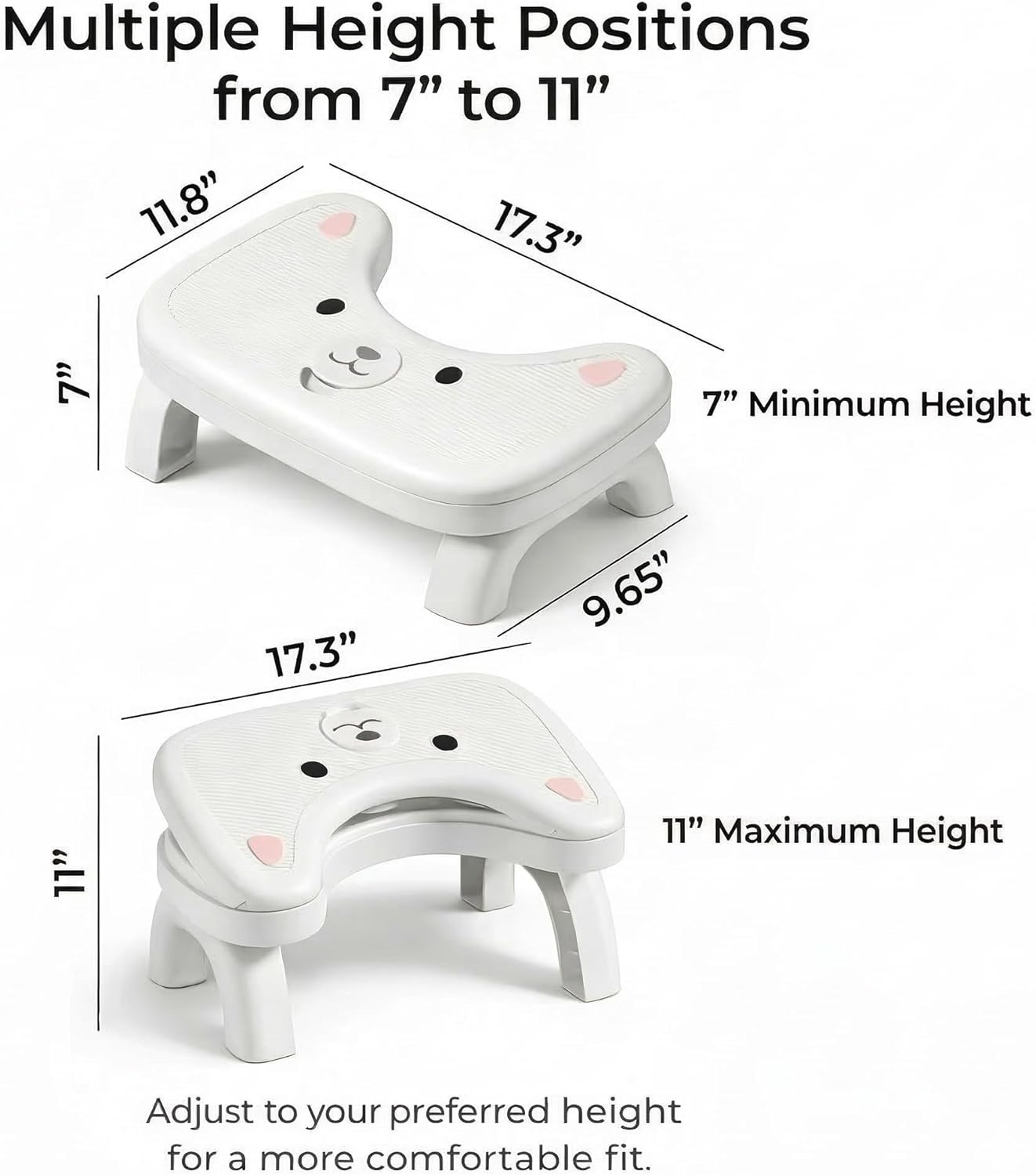 Toilet Stool for Adult and Kids,Cute Bear Design Potty Step Stool with Adjustable Height,Non-Slip Plastic Bathroom Foot Rest for Toddlers & Adults