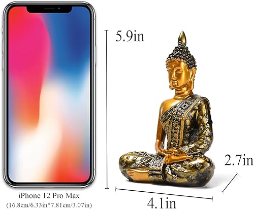 Miniatura 2 de BRABUD Buda tailandés meditando orando paz y armonía estatua de resina 6.2 pulgadas de alto Buda sentado decoración del hogar dorado TQGJBS248