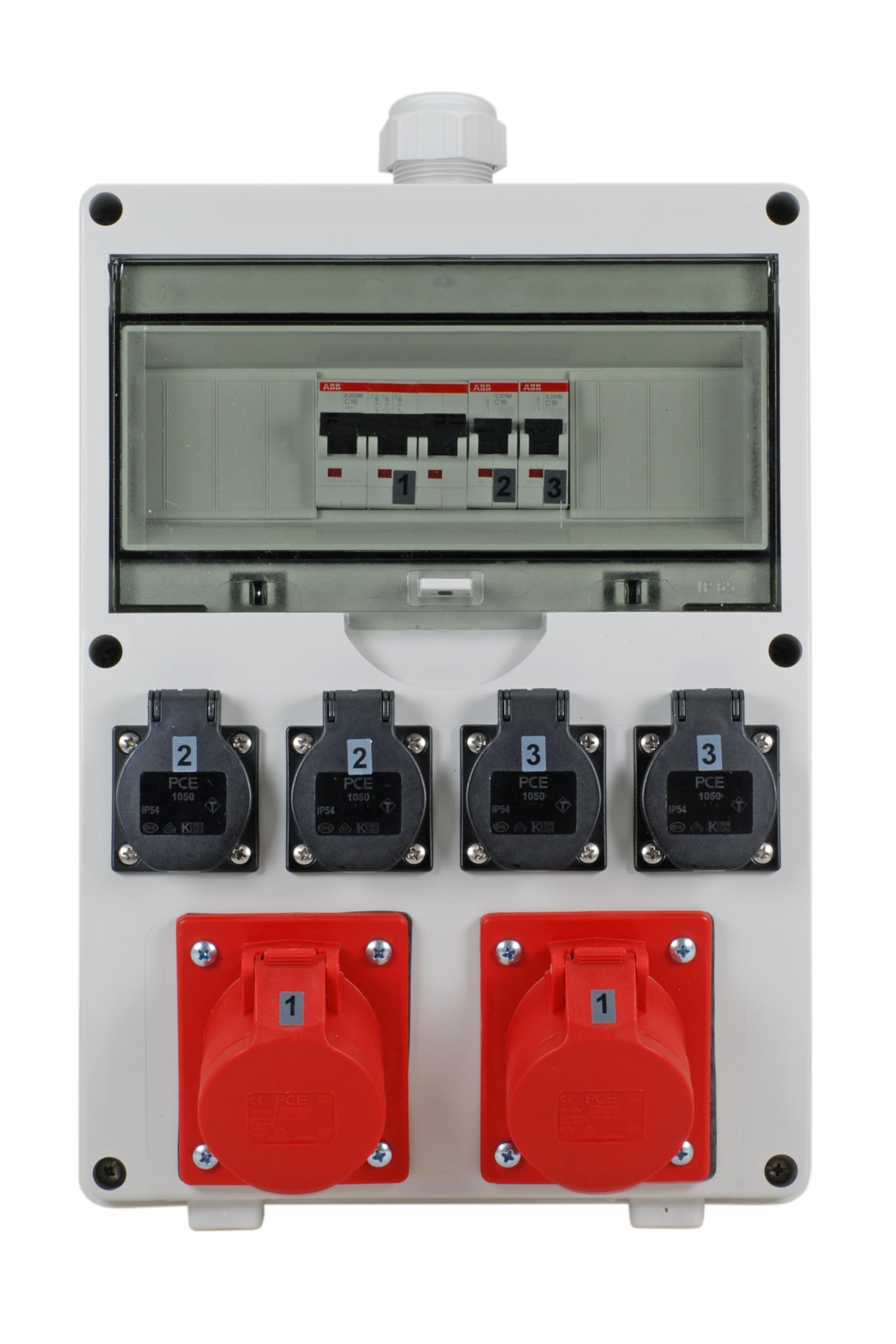 EHMANN PROFI Wandverteiler, M32 Eingang für Kabel, mit Leitungsschutzschaltern, Made in Germany, 6 Ausgänge (2 x CEE 16 A / 4 x 230 V~), K2, BGI-GUV-I608