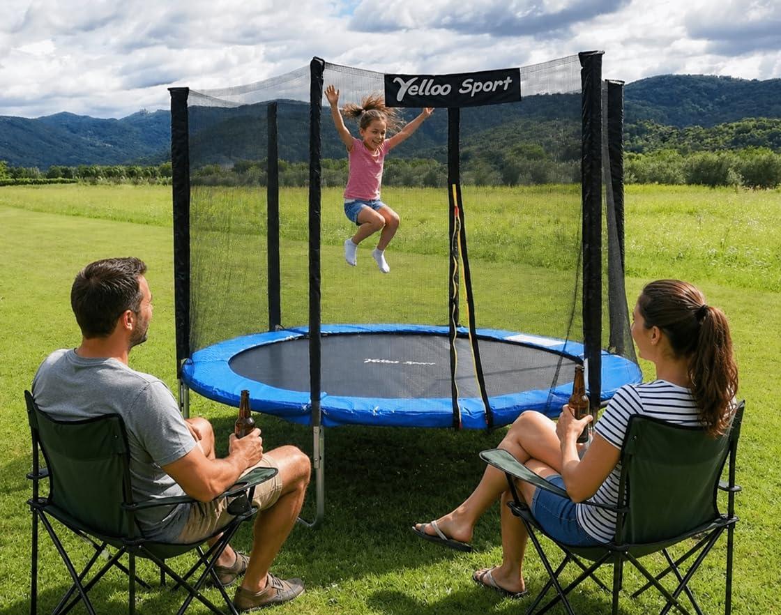 Yelloo Sport TRAMPOLINO ELASTICO Diametro 245 cm BLU Trampolino Elastico Da Giardino Trampolino Elastico Bambino Certificato CE TUV GS Tappeto Salto Per Bambini Casa e Giardino
