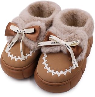 VRITRAZ Women’s Warm Fur Slippers with Bow Design | Soft Plush Indoor Winter Footwear | Anti-Slip Memory Foam Cozy Home Sl... Price In India