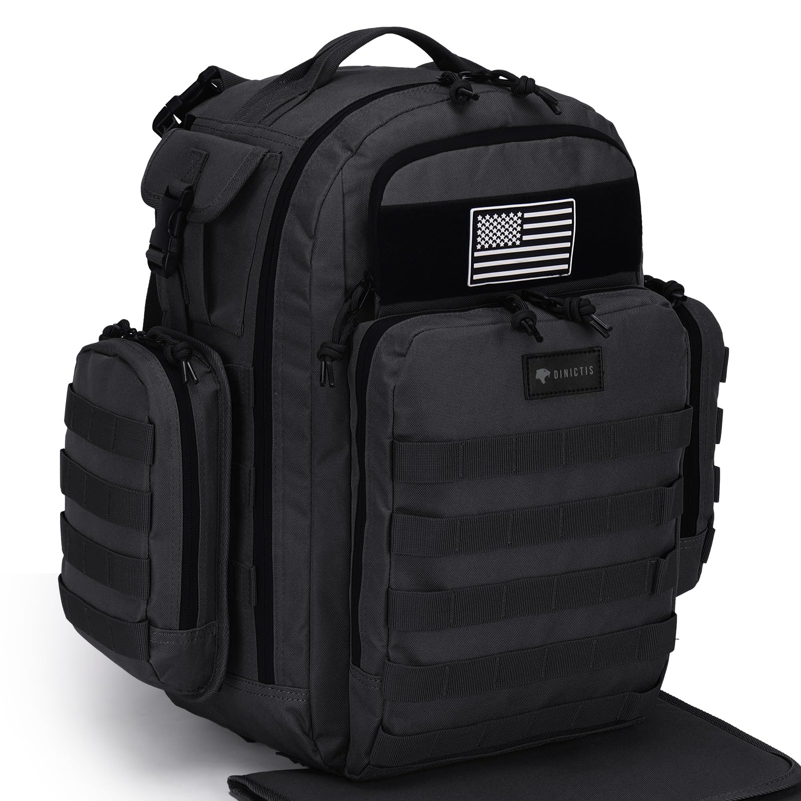 Dinictis Dad Diaper Bag, Mens Diaper Bag Backpack with Diaper Changing Mat, Military Diaper Backpack with Molle Webbing, Waterproof Pouch, Baby Wipes