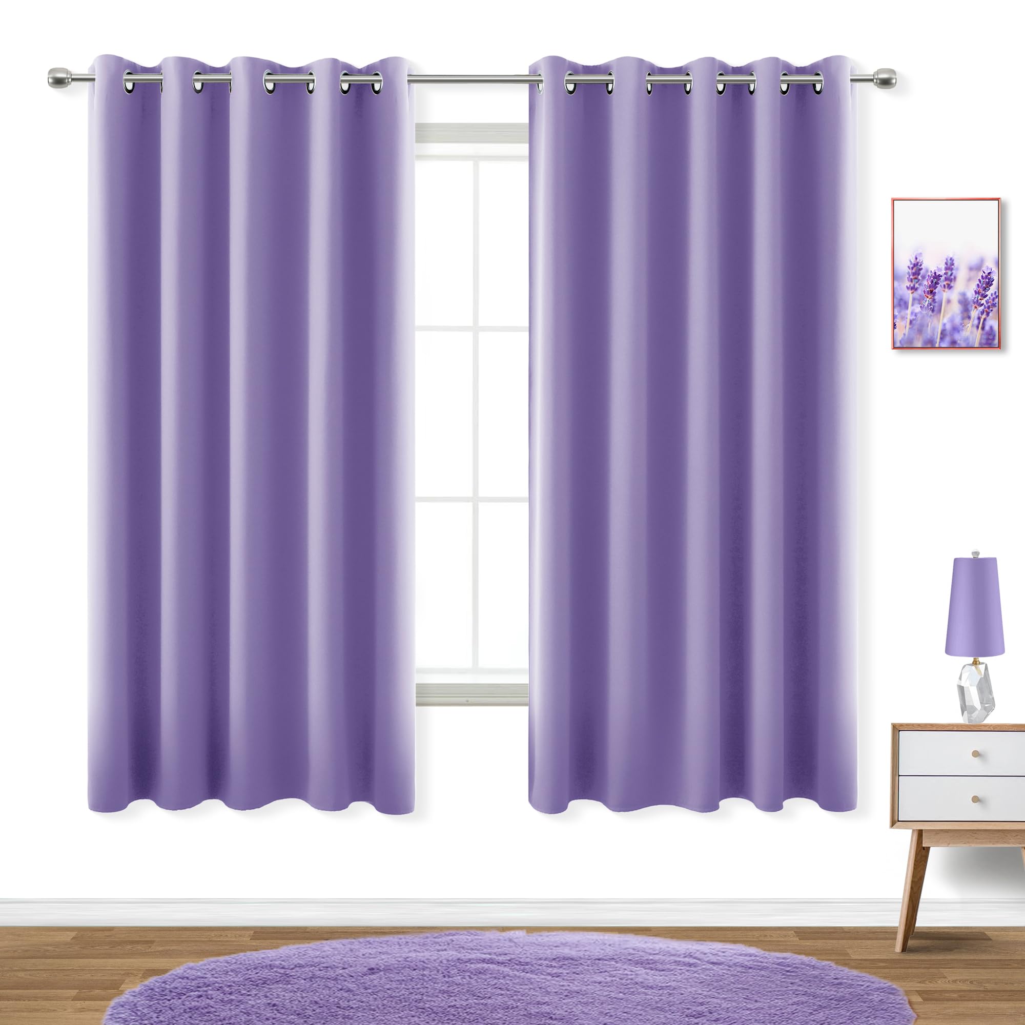 KOUFALL Lavender Curtains for Bedroom Girls 2 Panels Set Blackout Light Blocking Thermal Insulated Curtains for Teen Room Dorm Violet Lilac Purple 72 x 63 Inch Length — image 1