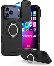 iPhone 17 Pro Max Case with Camera Cover & Ring Holder, 17 PRO MAX 6.9" Rugged Shockproof Protective Case, Slim Rugged Protection with Sliding Lens Cover & Kickstand for Apple iPhone 17 Pro Max-Black