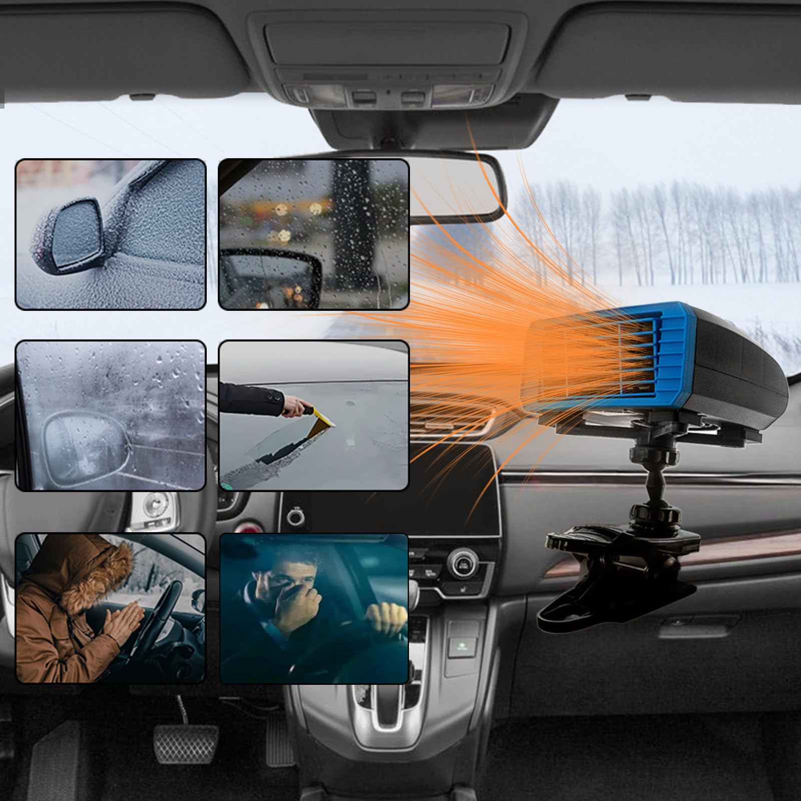 Riscaldatore per auto Riloer per camper 12V 150 W, portatile, per auto, riscaldamento e raffreddamento rapidi, rotazione a 360 gradi, compatibile con tutte le auto a 12 V CC, con clip.