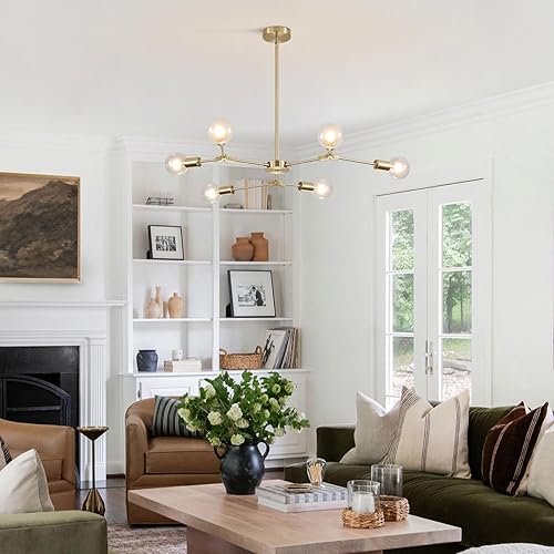 Miniatura 43 de KCO Lighting Modern Sputnik - Lámpara colgante de latón cepillado, lámpara industrial empotrada, lámpara colgante ajustable para sala de estar