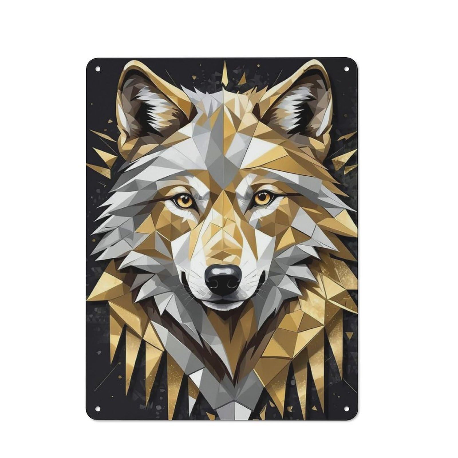 Junmoney Style Golden Wolf Portrait Retro- Tin Wall Plaque 40X30cm For Café Or Home Bar, For Themed Interiors In Cafés And Home Bars