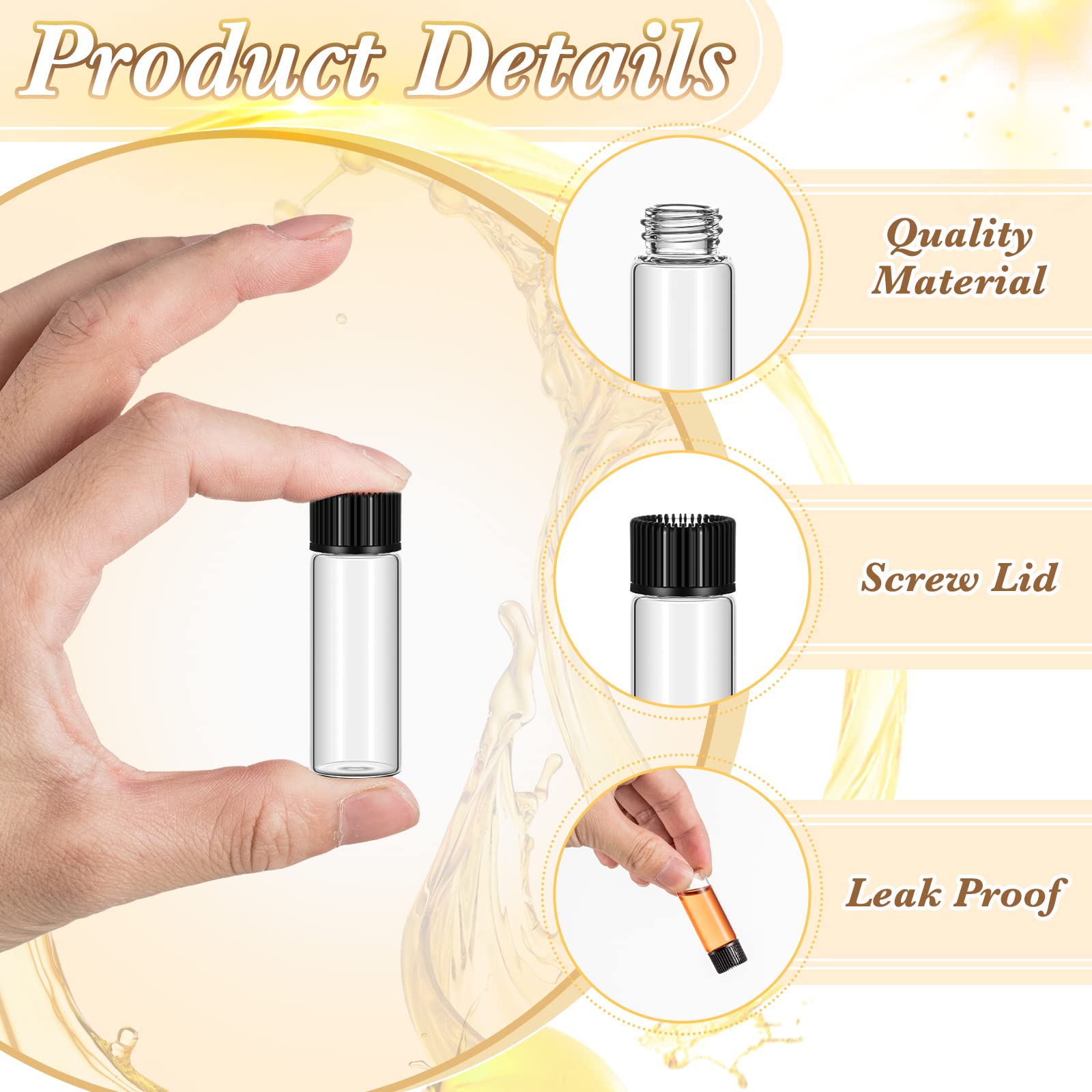 Lallisa 200 botellas de aceite de unción pequeñas de vidrio vacías transparentes con tapas de rosca y tapones de plástico, botellas de aceite esencial de viaje recargables para aceites esenciales,
